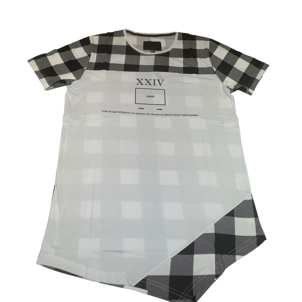 North's Republic Men's White Black Checkered Asymmetrical Shirt Sz 2XL NWT